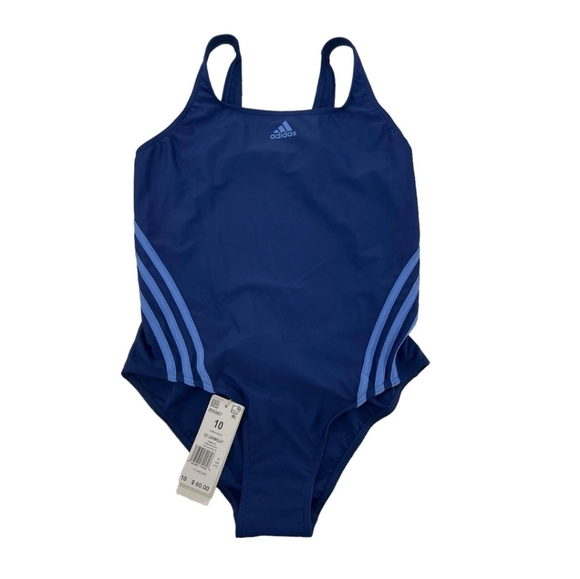 Adidas Women's Standard 3-Stripes Swimsuit One Piece in Dark Blue/Blue Burst 14 - Picture 1 of 5